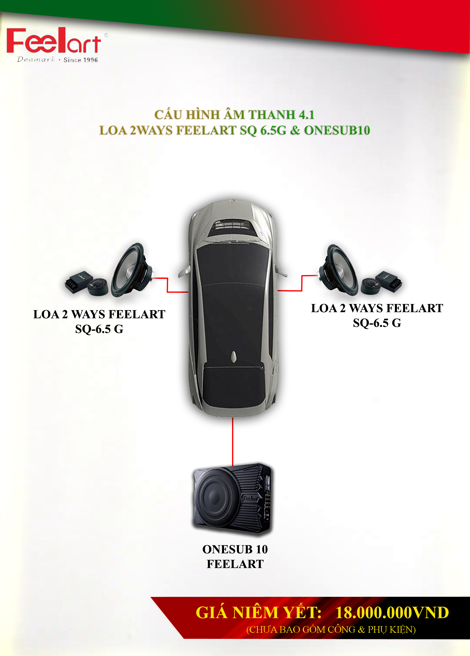 GÓI  ĐỘ CƠ BẢN ONESUB10 KẾT HỢP LOA 2WAYS SQ-6.5G FEELART CHẤT LƯỢNG CAO