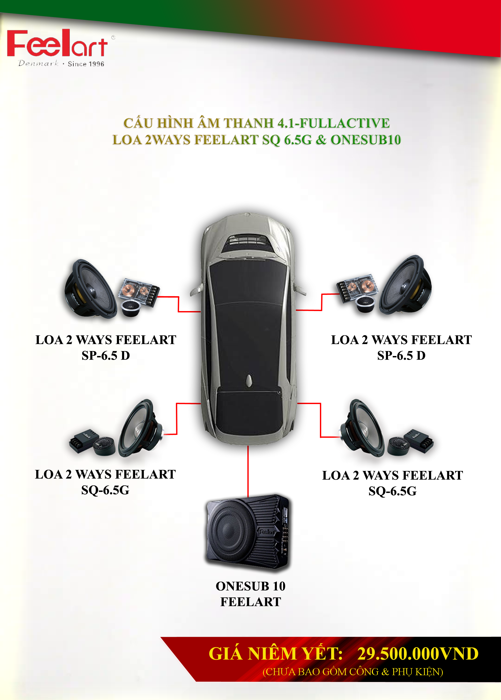 GÓI ĐỘ CƠ BẢN ONESUB10 KẾT HỢP LOA 2WAYS SP-6.5D & SQ-6.5G FEELART CHẤT LƯỢNG CAO