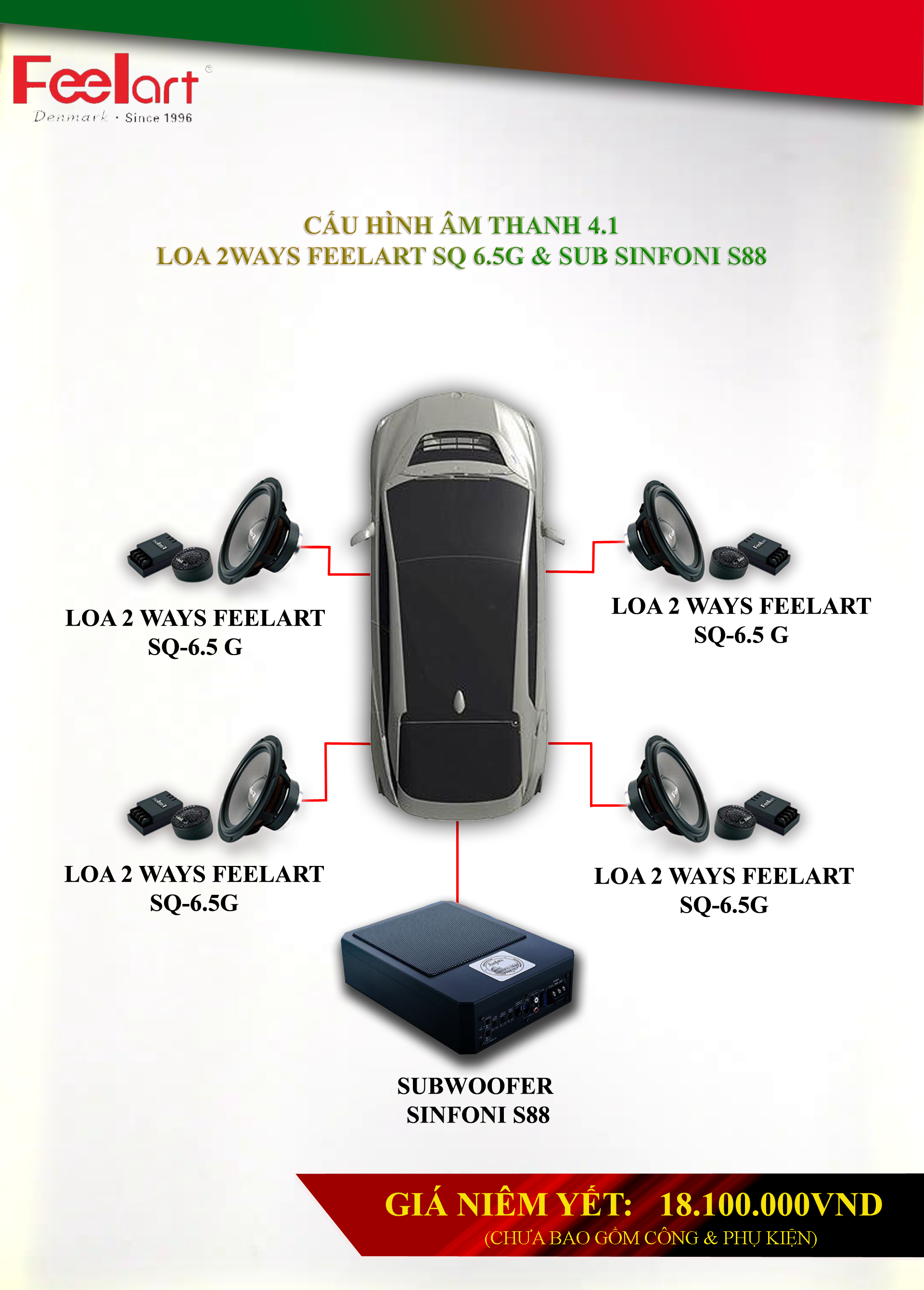 CẤU HÌNH ÂM THANH CƠ BẢN 2SET LOA 2WAYS SQ-6.5 G FEELART CHẤT LƯỢNG CAO